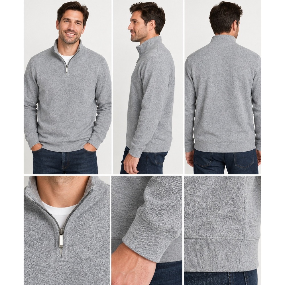 Sonoma Goods For Life Mens Heathered Grey Quarter Zip Pullover L Tall
